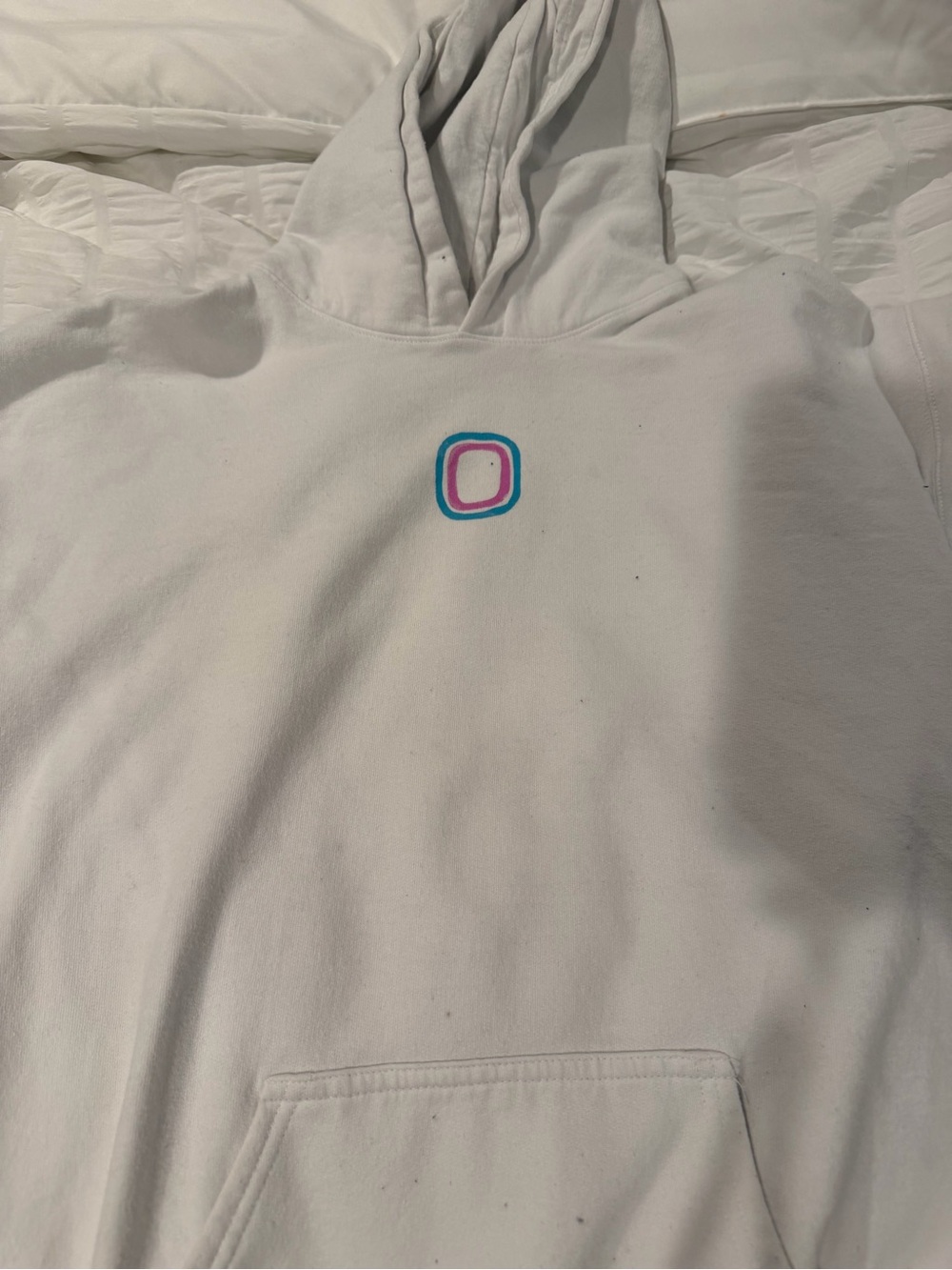 Kids White Hoodie with Pink & Blue Accent overtime hoodie/ sweatshirt